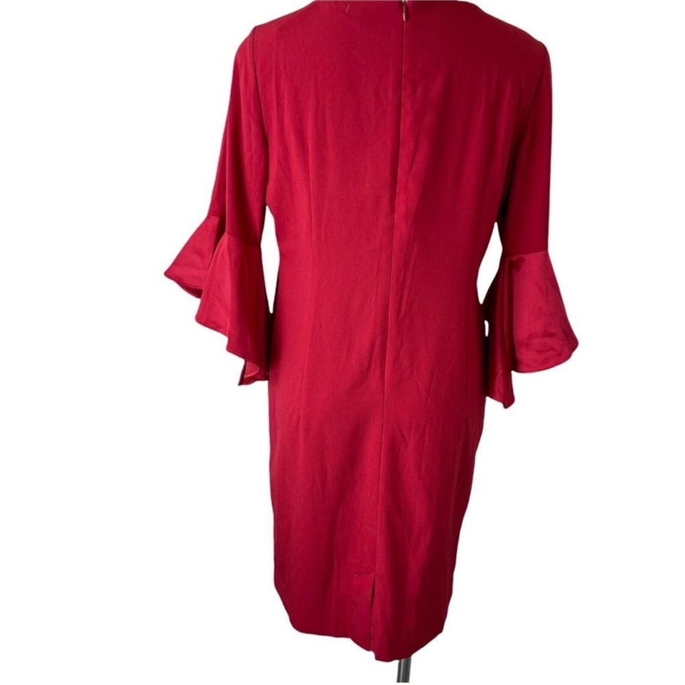 Red Ruffle-Sleeve Sheath Dress - Satin Ruffle - Picture 8 of 12